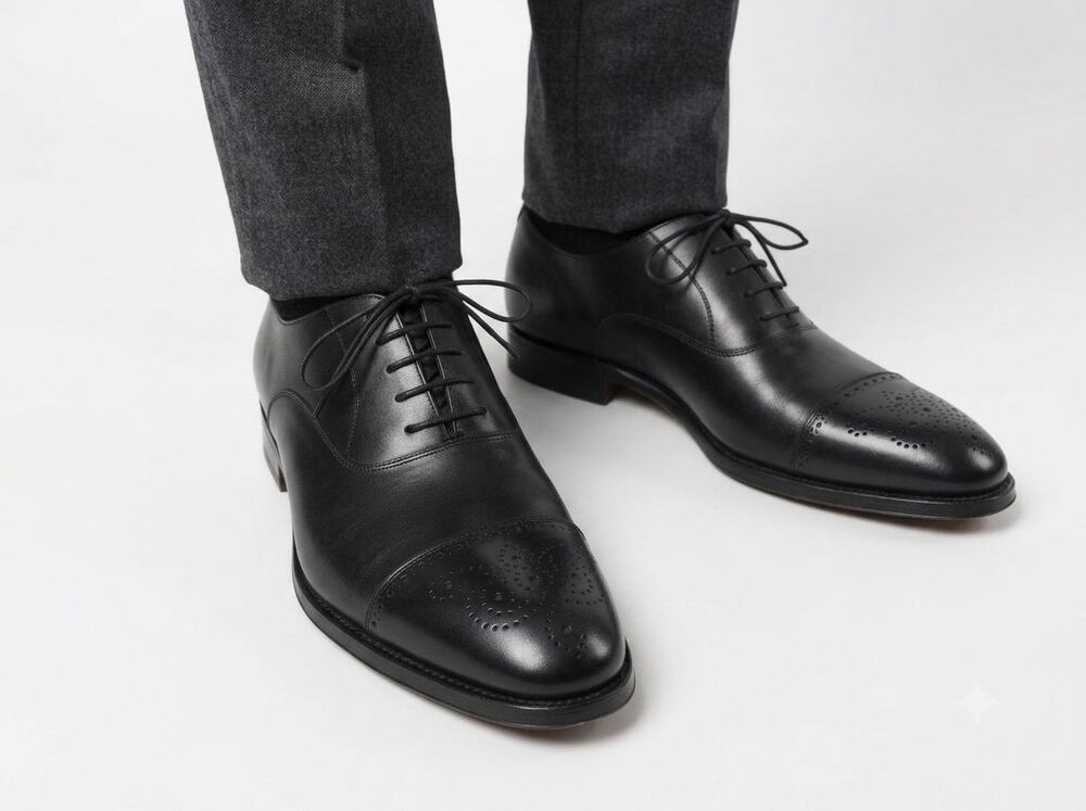Bally Italy Oxford Dress Shoes Mens 9 Black Leather Medallion Toe Lace Up Formal